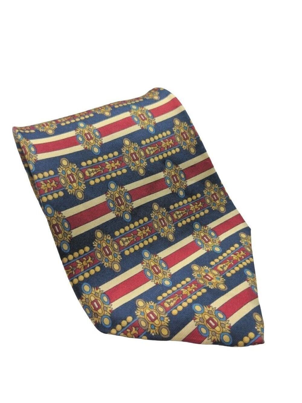 Tattersall Necktie Geometric Blue Gold Red White Silk
